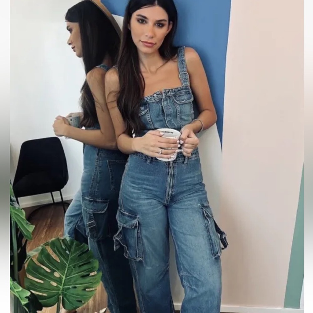 ZARA NWT WOMAN TRF DENIM CARGO JUMPSUIT BLUE | 8197/238 293/015 - Picture 1 of 11